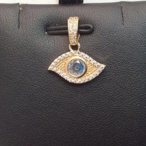 10k solid yellow  Real Gold CZ EVIL EYE  Blue Fancy pendant charm 1.70grams